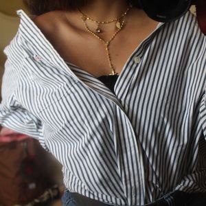 Oversized stripped button up